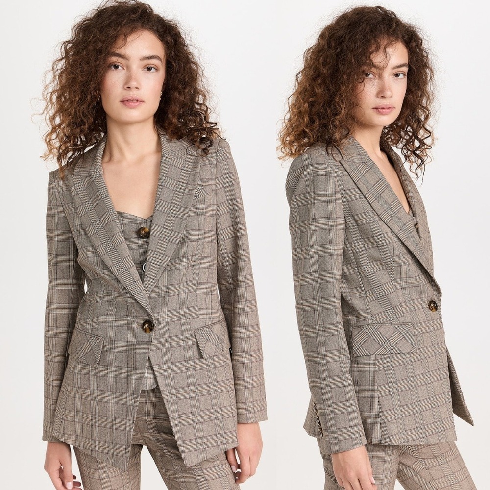Veronica Beard Hutchinson Dickey Jacket Brown Plaid Blazer Size 8 2309PL5710620